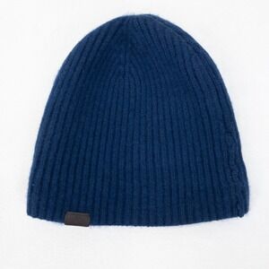 Hickey Freeman Beanie Mens OS‎ Blue 100% Cashmere Ribbed Knit Winter Ski Warm